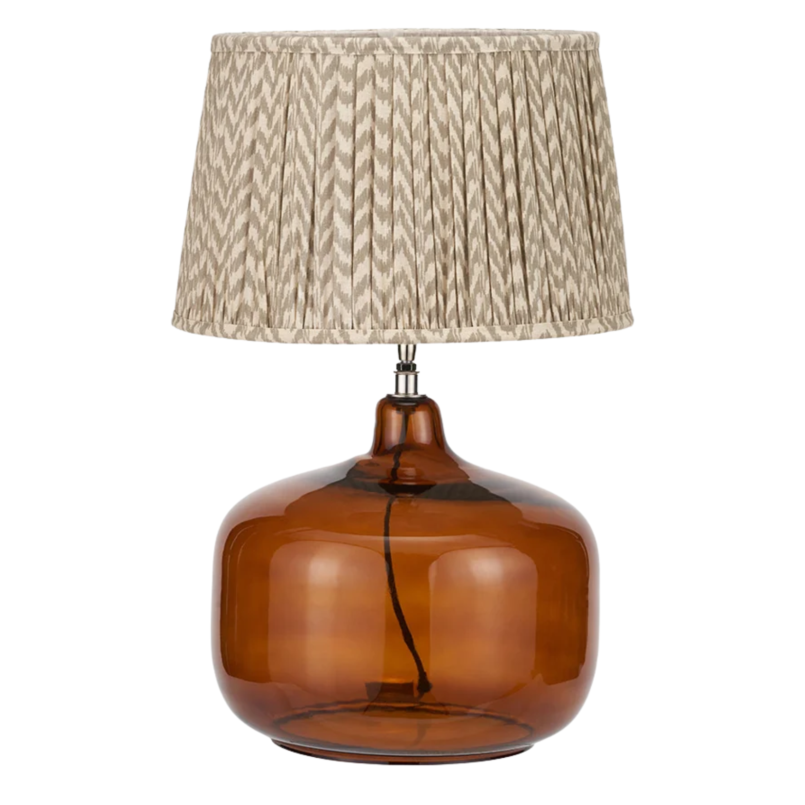 amber glass table lamp with pleated shade