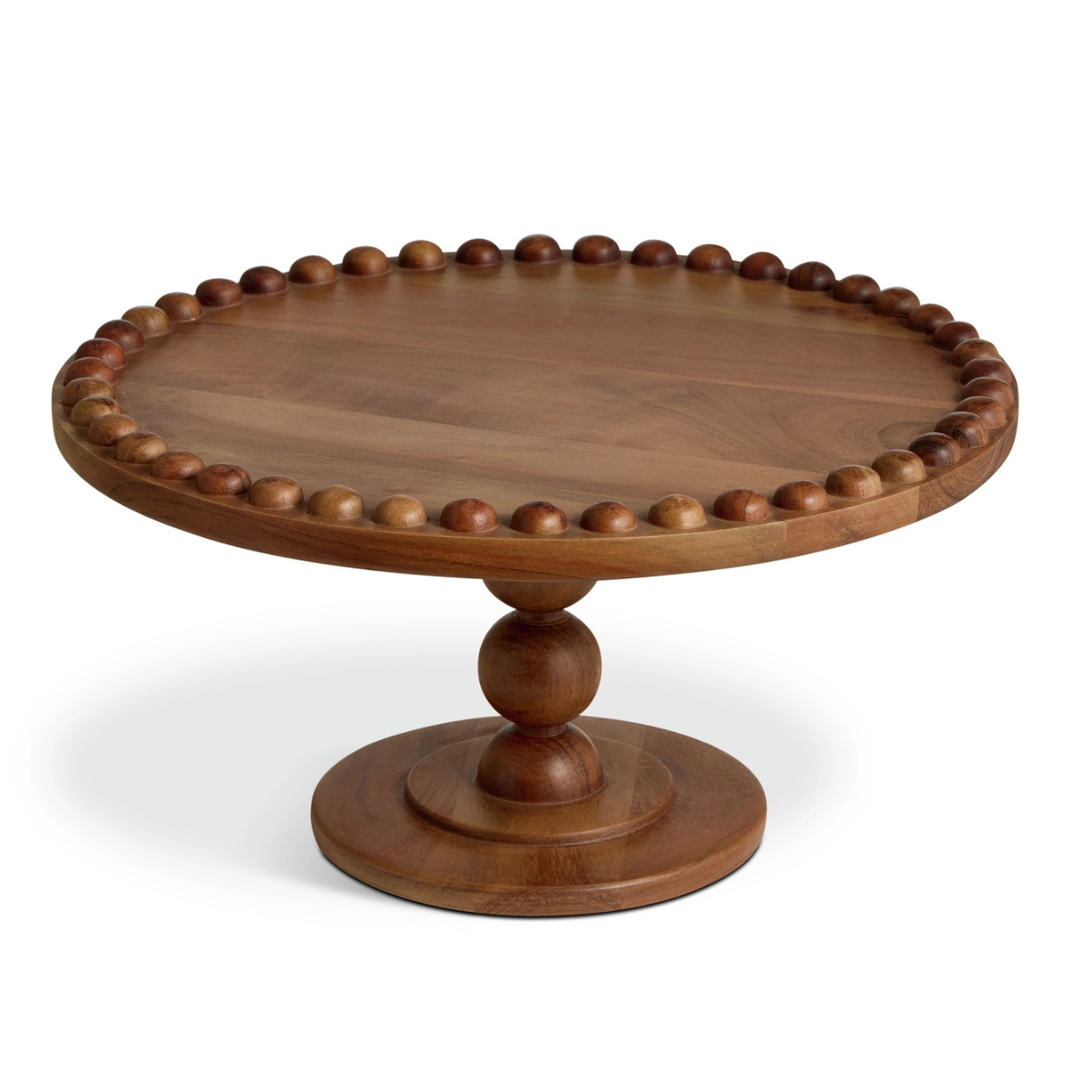 wooden cake stand with bobbin detail