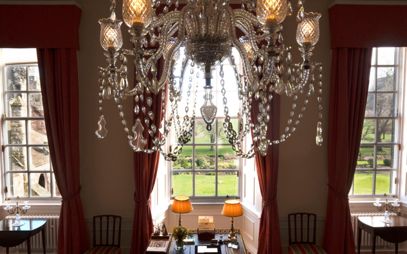 The view to the park from the Sitting Room at Queen Elizabeth II's private apartments in Holyrood Palace