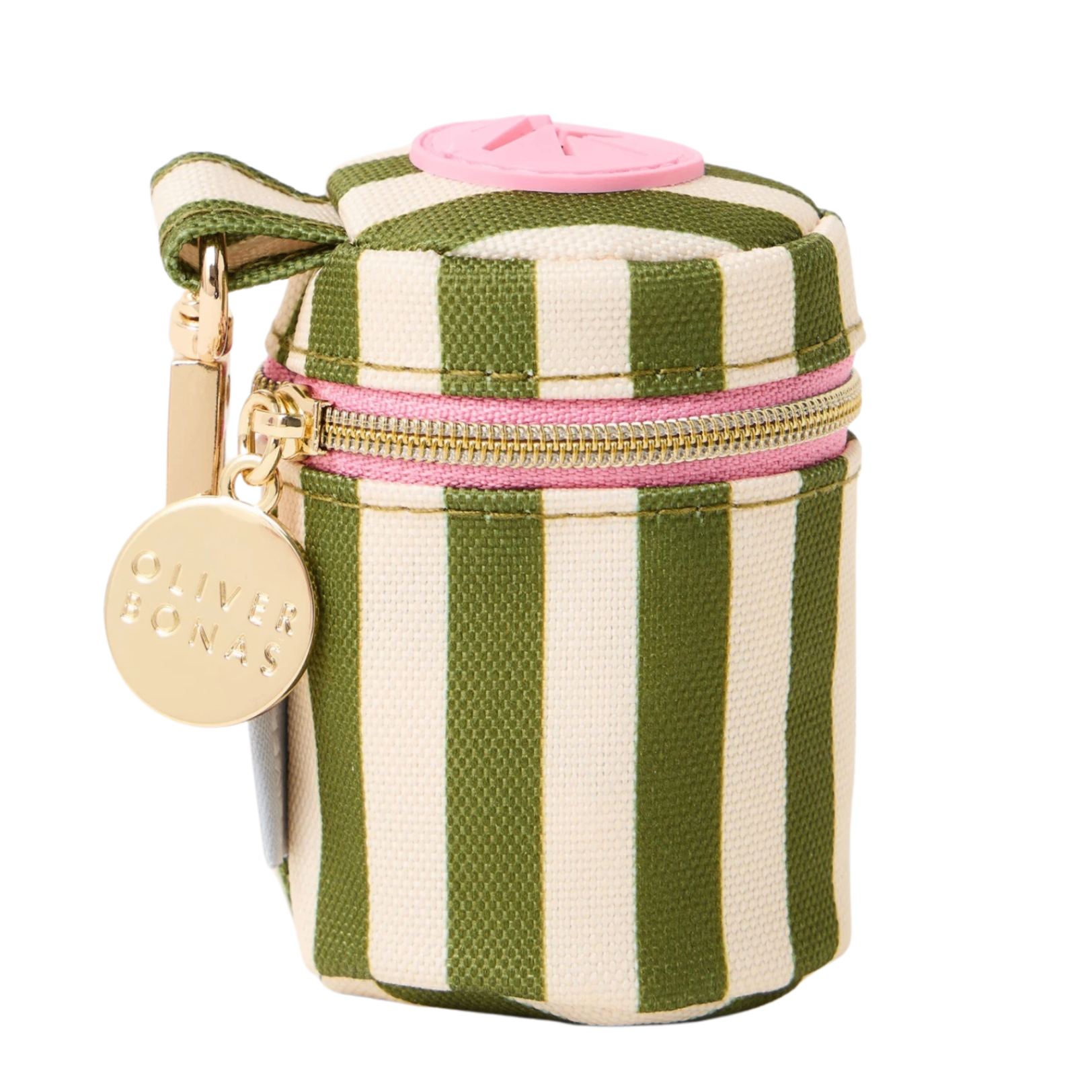white and green stripe dog poo bag holder