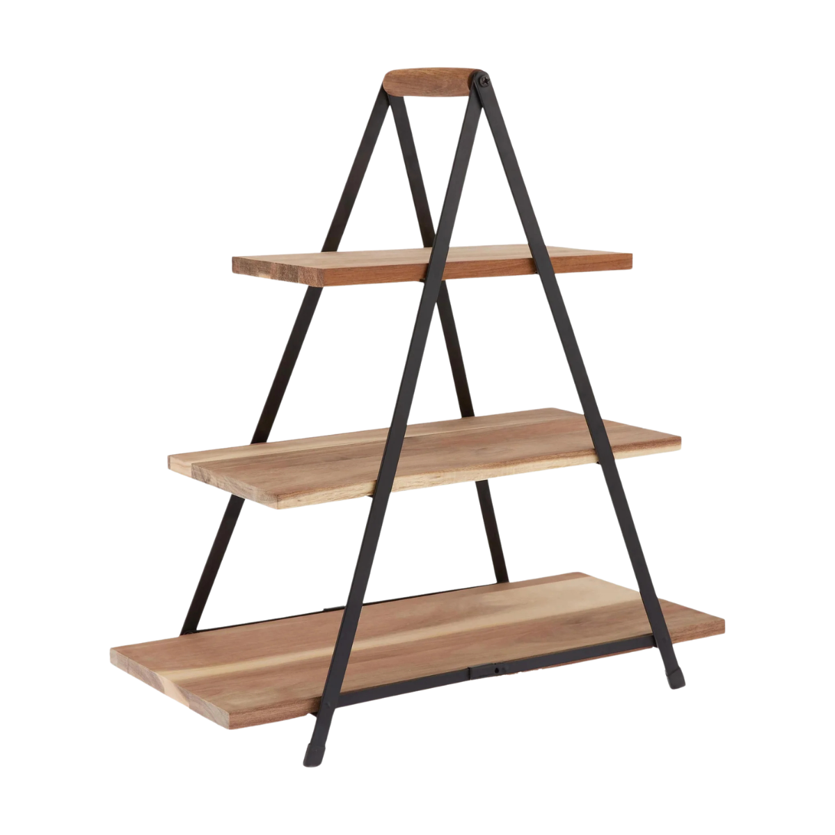 a wood and black tiered serving stand