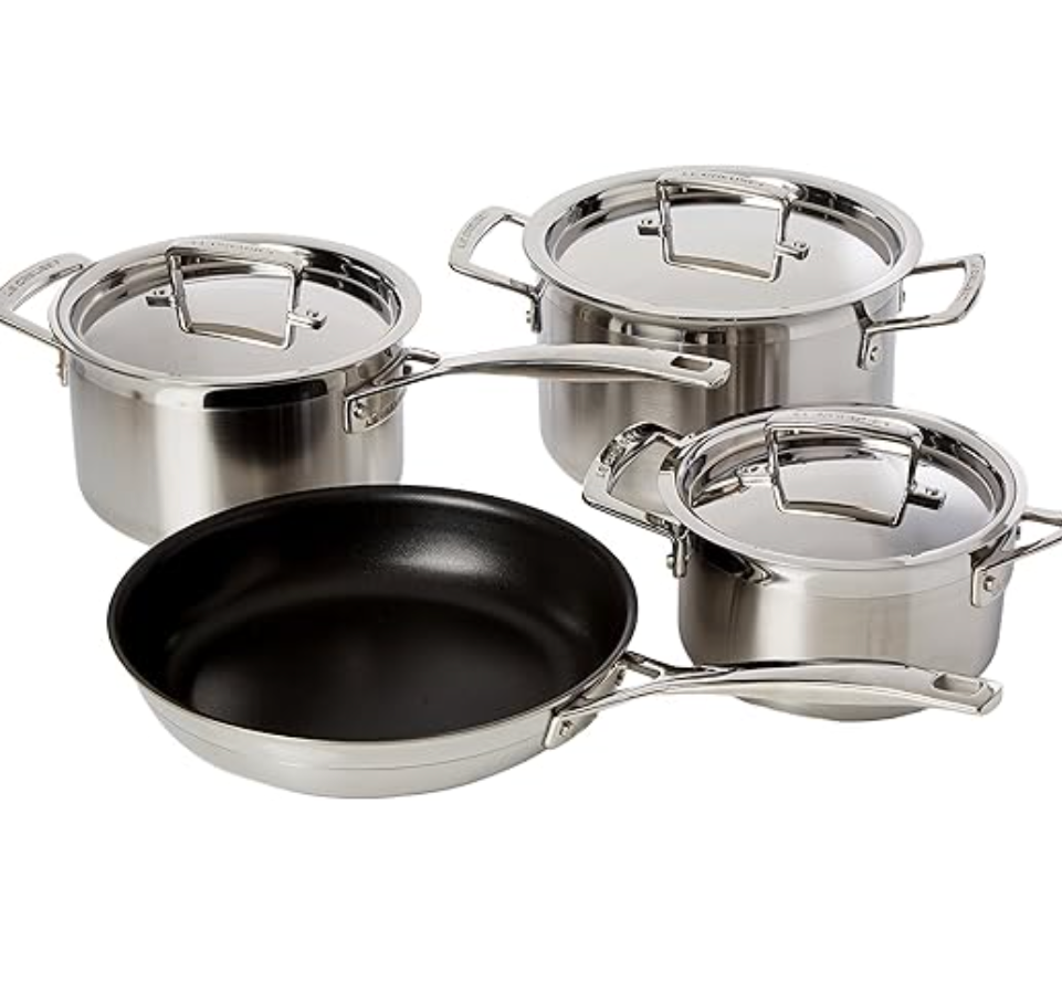 Le Creuset 4-piece silver 3-Ply stainless steel cookware set