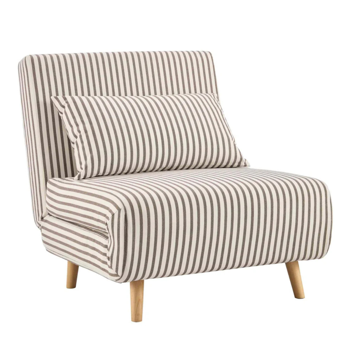 a brown and cream stripe folding sofa bed chair
