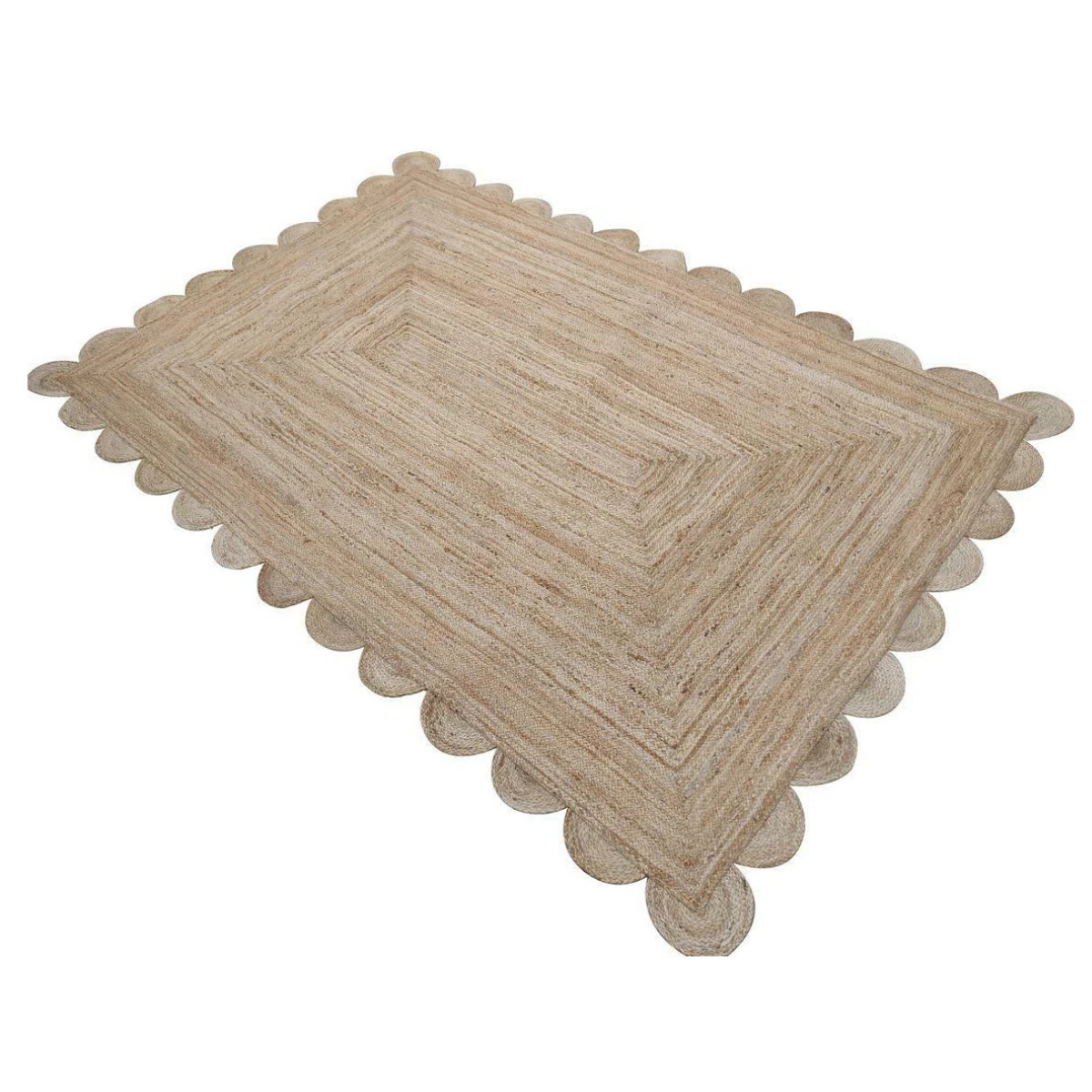 an outdoor jute rug with a scallop rim