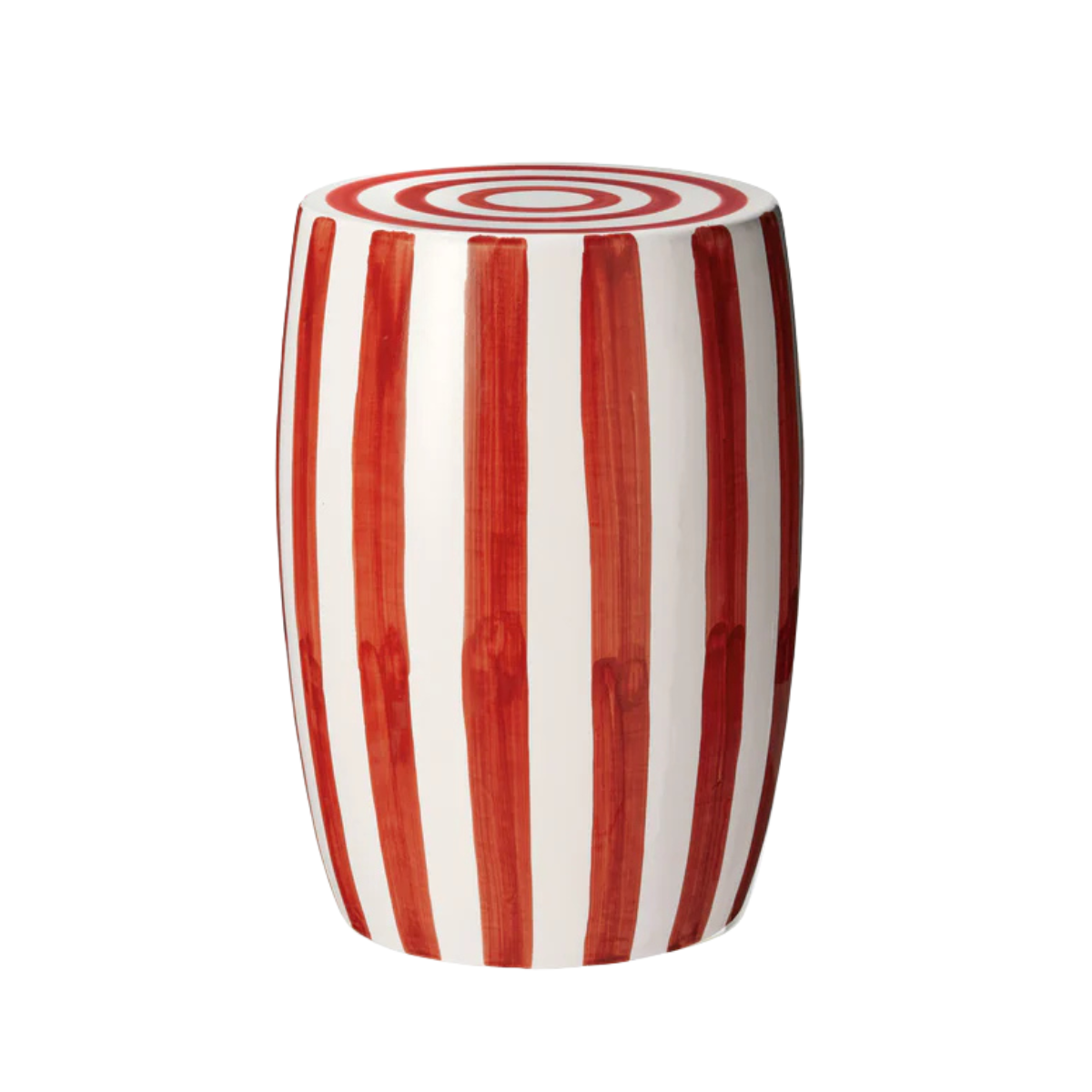 a cylinder shape ceramic red and white stripe stool/table