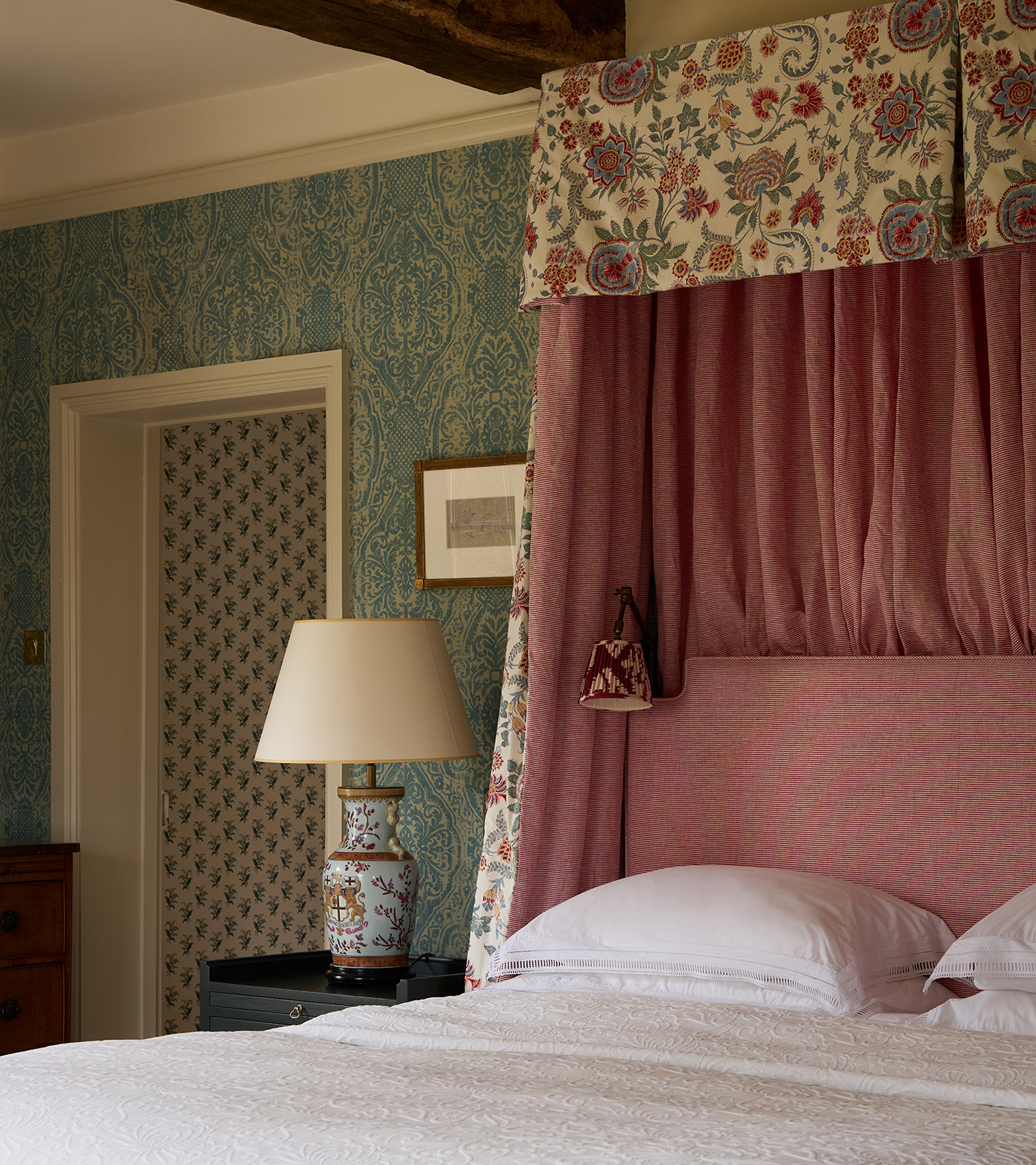 a bed canopy with floral print