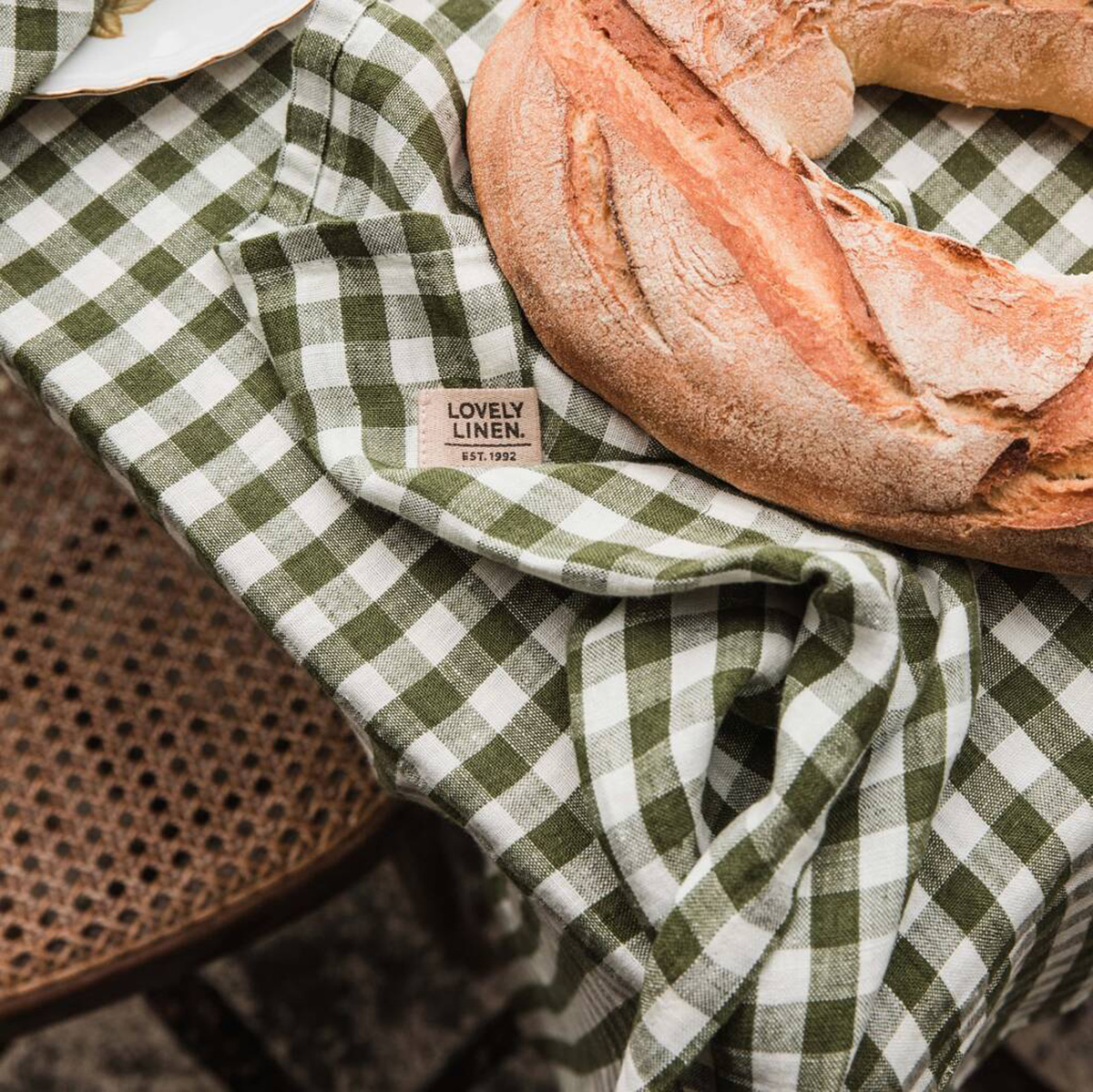 green gingham table runner