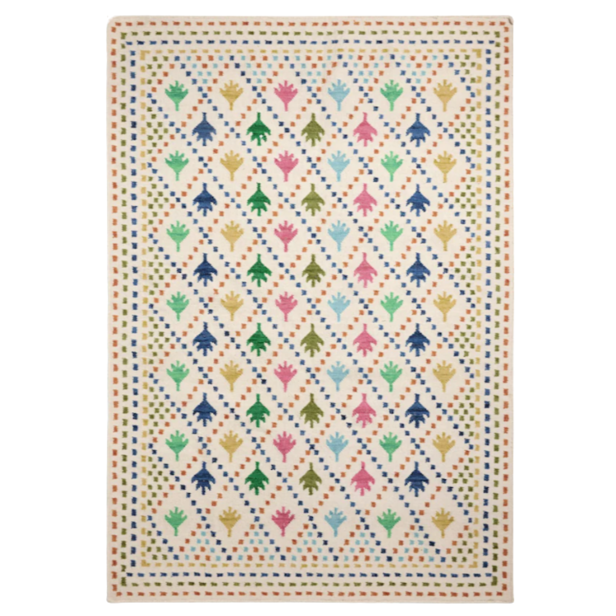 a cream and multicoloured polka dot pattern rug