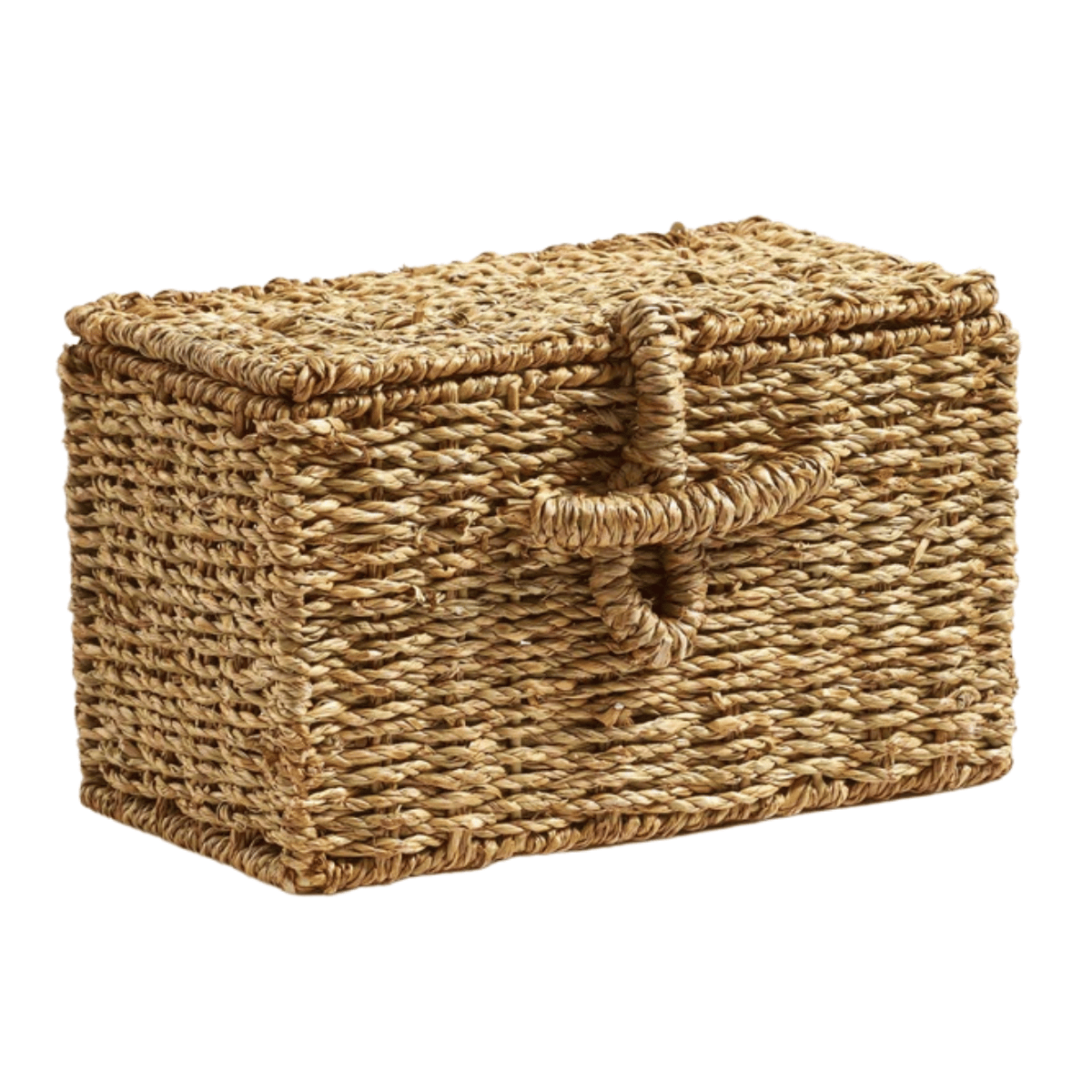 wicker basket with lid on a white background