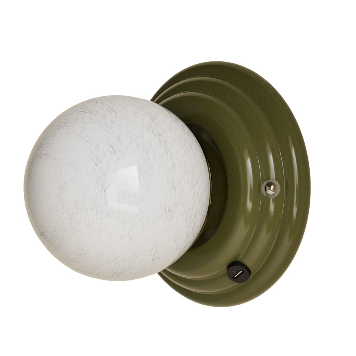 A KHAKI AND WHITE SPHERICAL WALL LIGHT