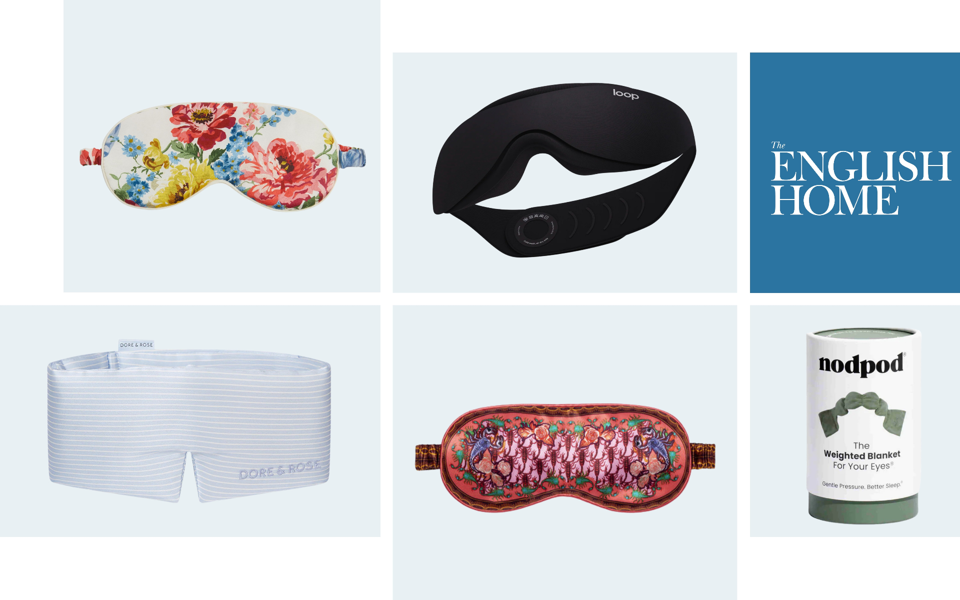 a variety of sleep masks or eye masks pictured on a collage