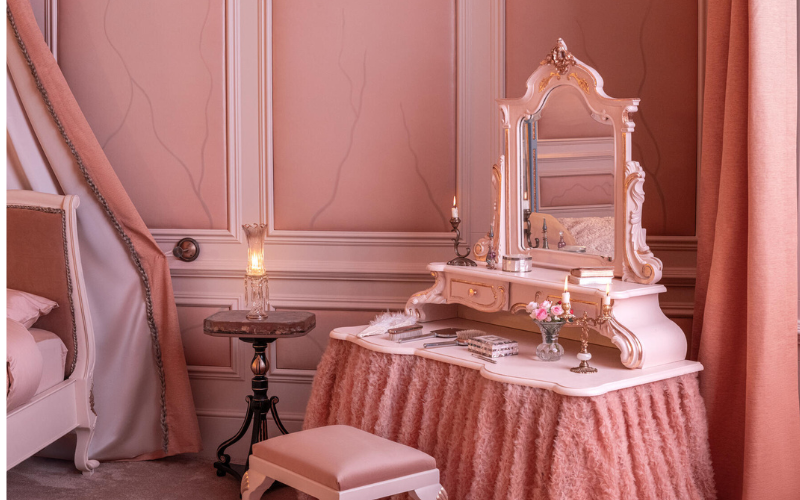 The vanity in Cathy's bedroom