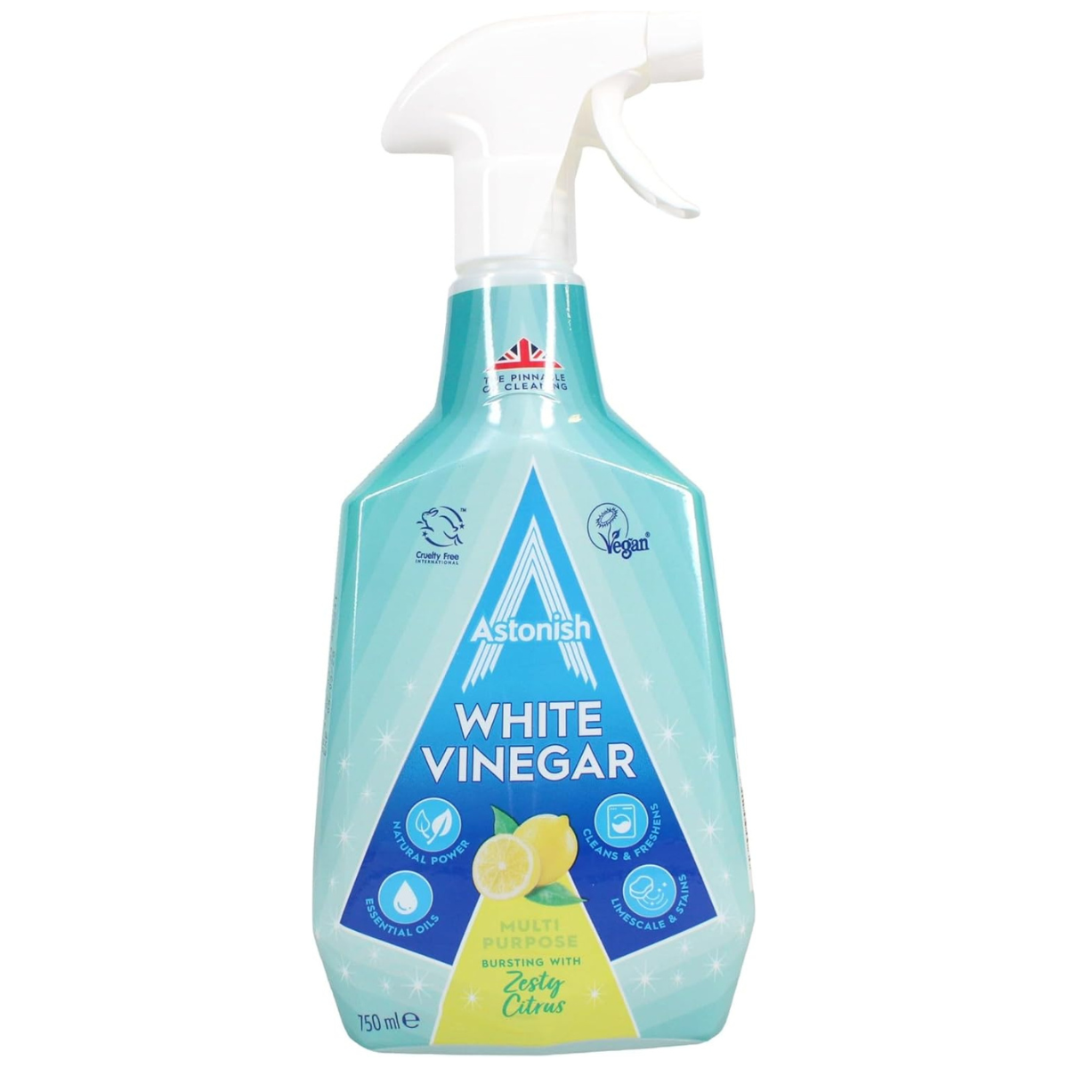 a blue bottle of astonish white vinegar spray
