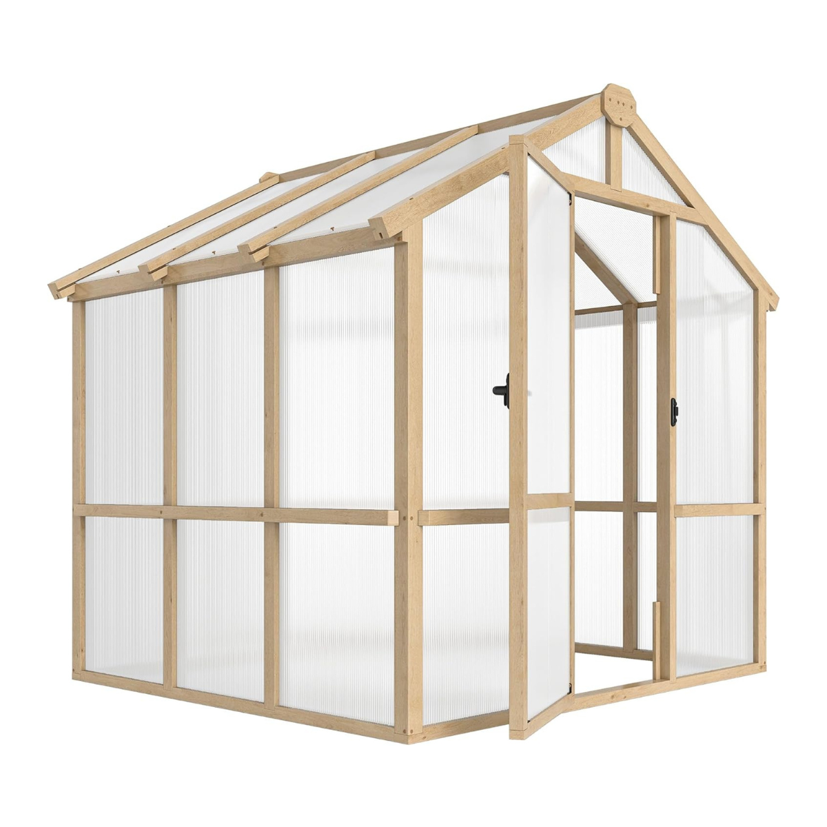 a wooden walk in greenhouse
