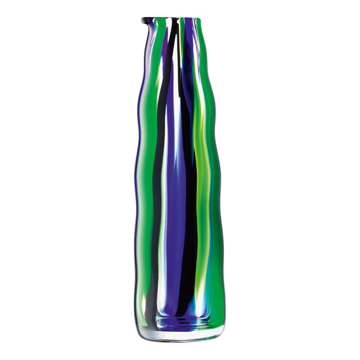 a green blue and black stripe wavy textured carafe
