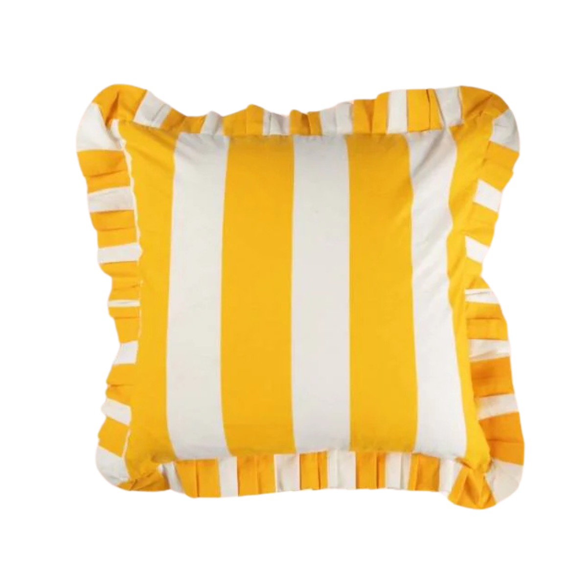 a bright yellow and white stripe cushion