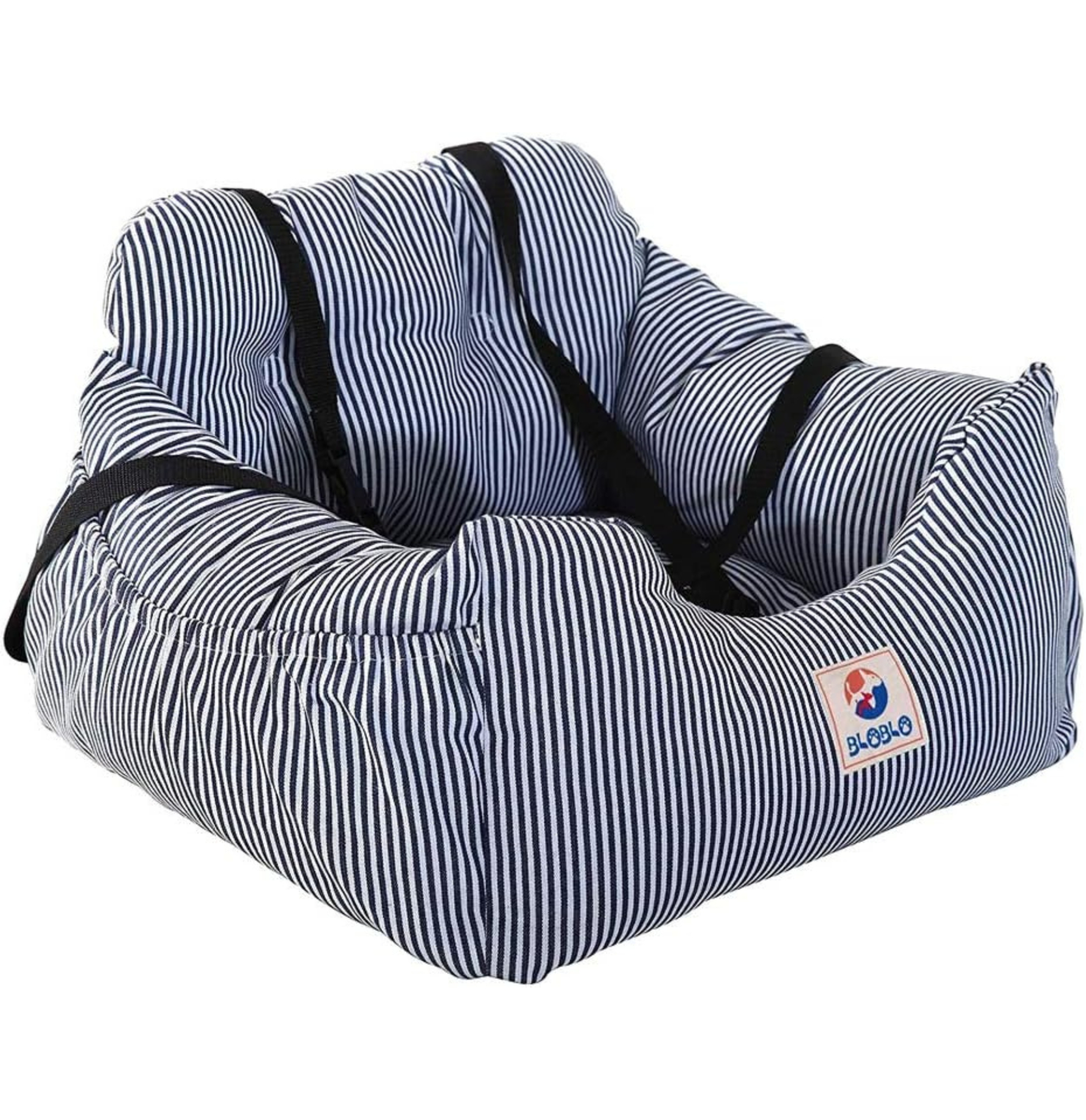 BLOBLO Dog Car Seat for Small and Medium Dogs,Puppy Booster Seat Dog Travel Car Bed with Storage Pocket with stripes pictured on a white background