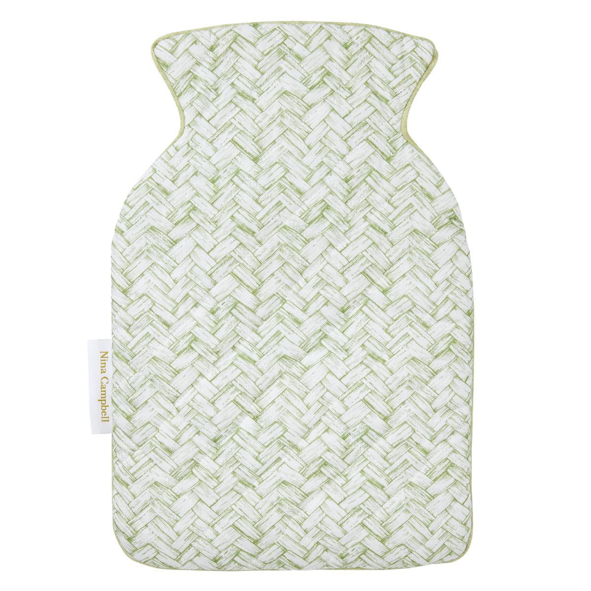 a sage and white weave pattern hot water bottle cover