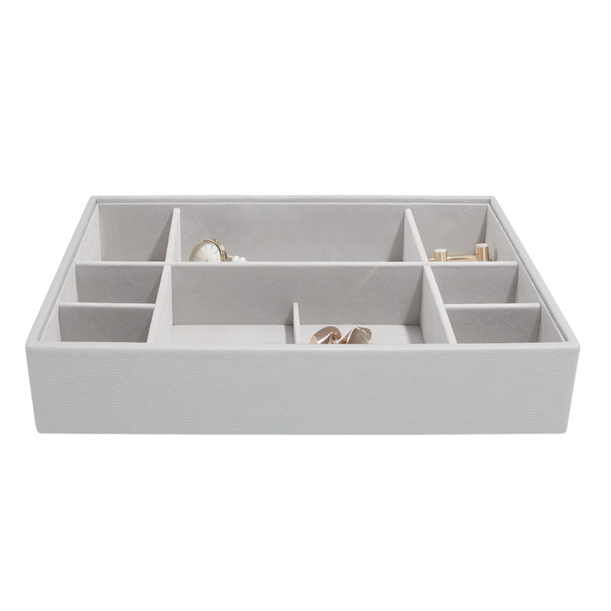 grey leather watch and jewellery drawer organiser