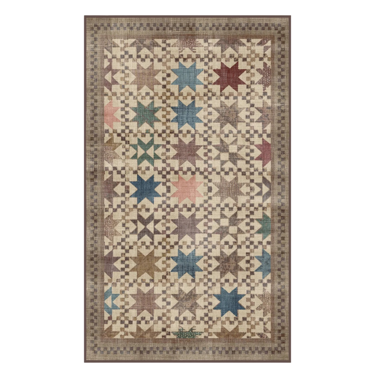 a brown and multicolour star rug