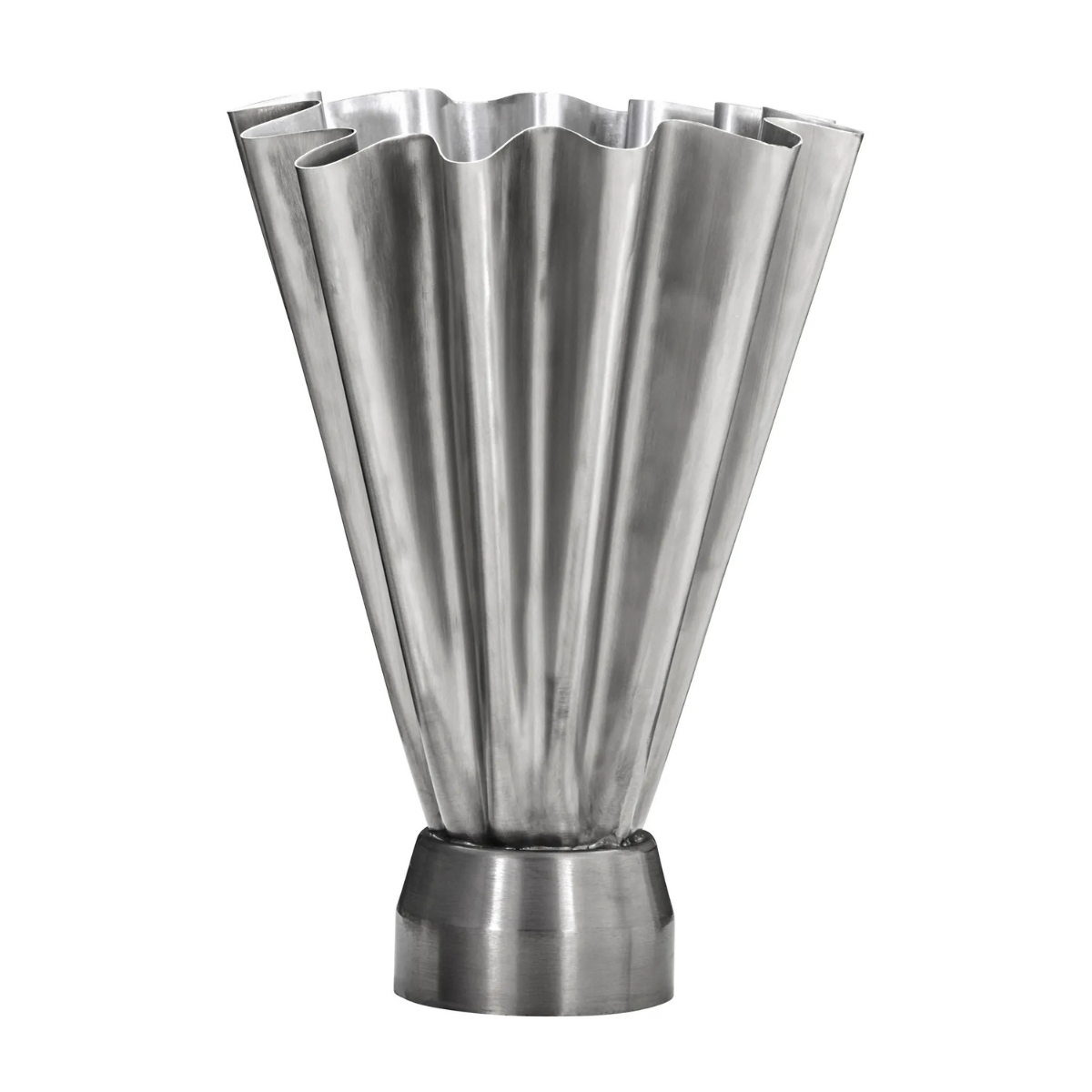 a folded style silver iron vase