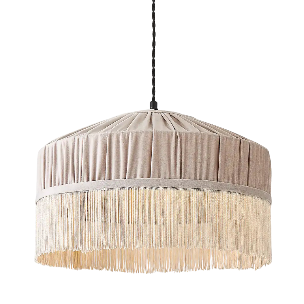 a cream velvet pendant shade with tassels