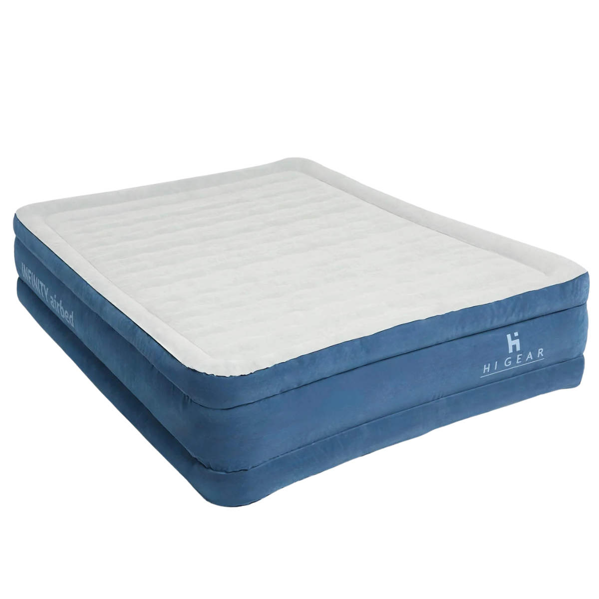 a blue and pale grey double air bed