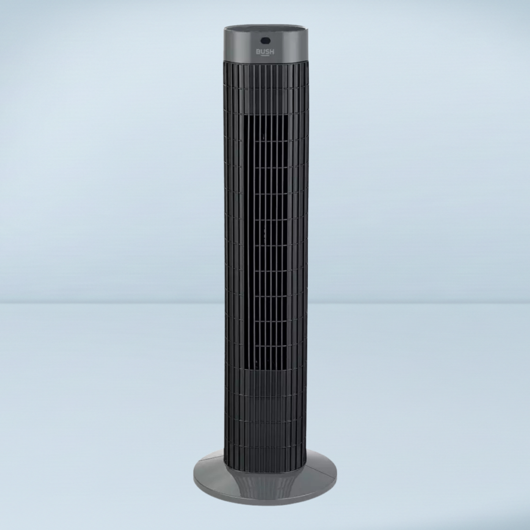a dark grey tower fan