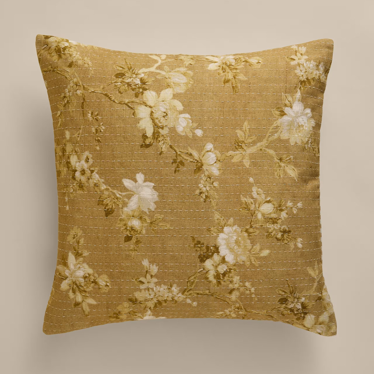 Pure Cotton Floral Kantha Stitch Cushion