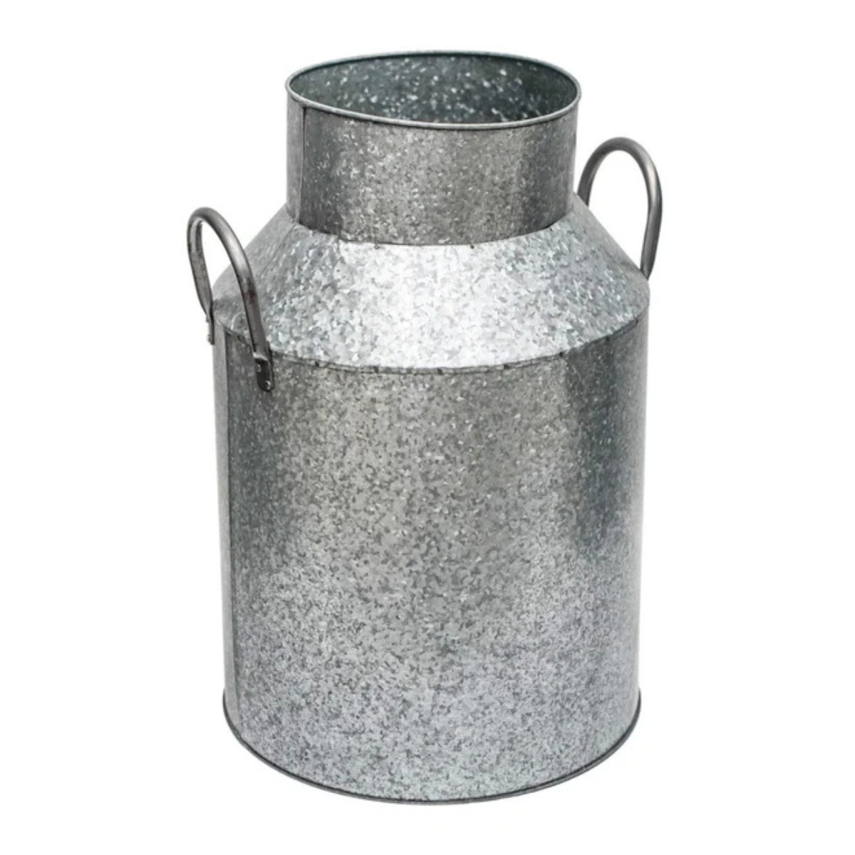 silver galvanised metal milk churn