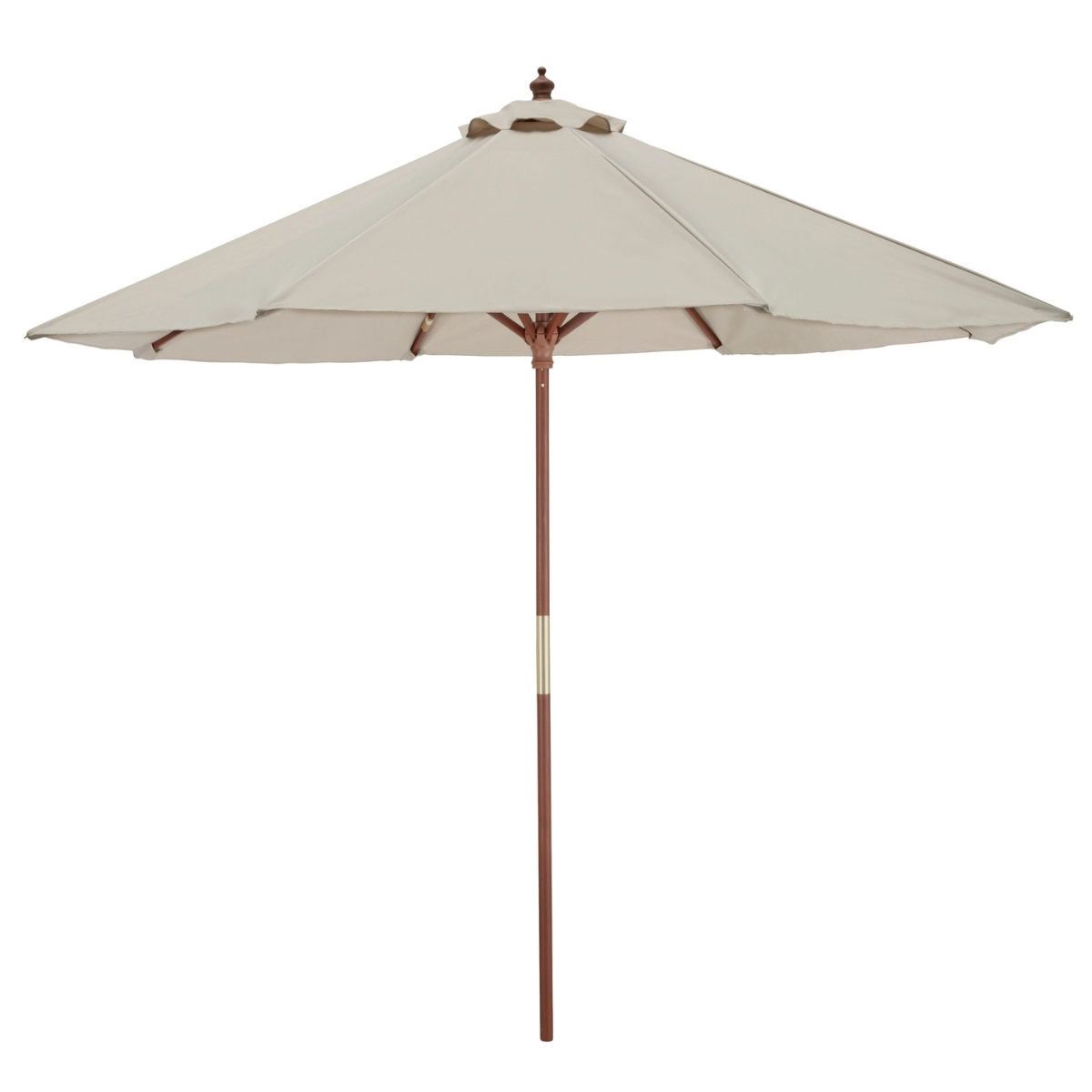 a cream and wood garden parasol
