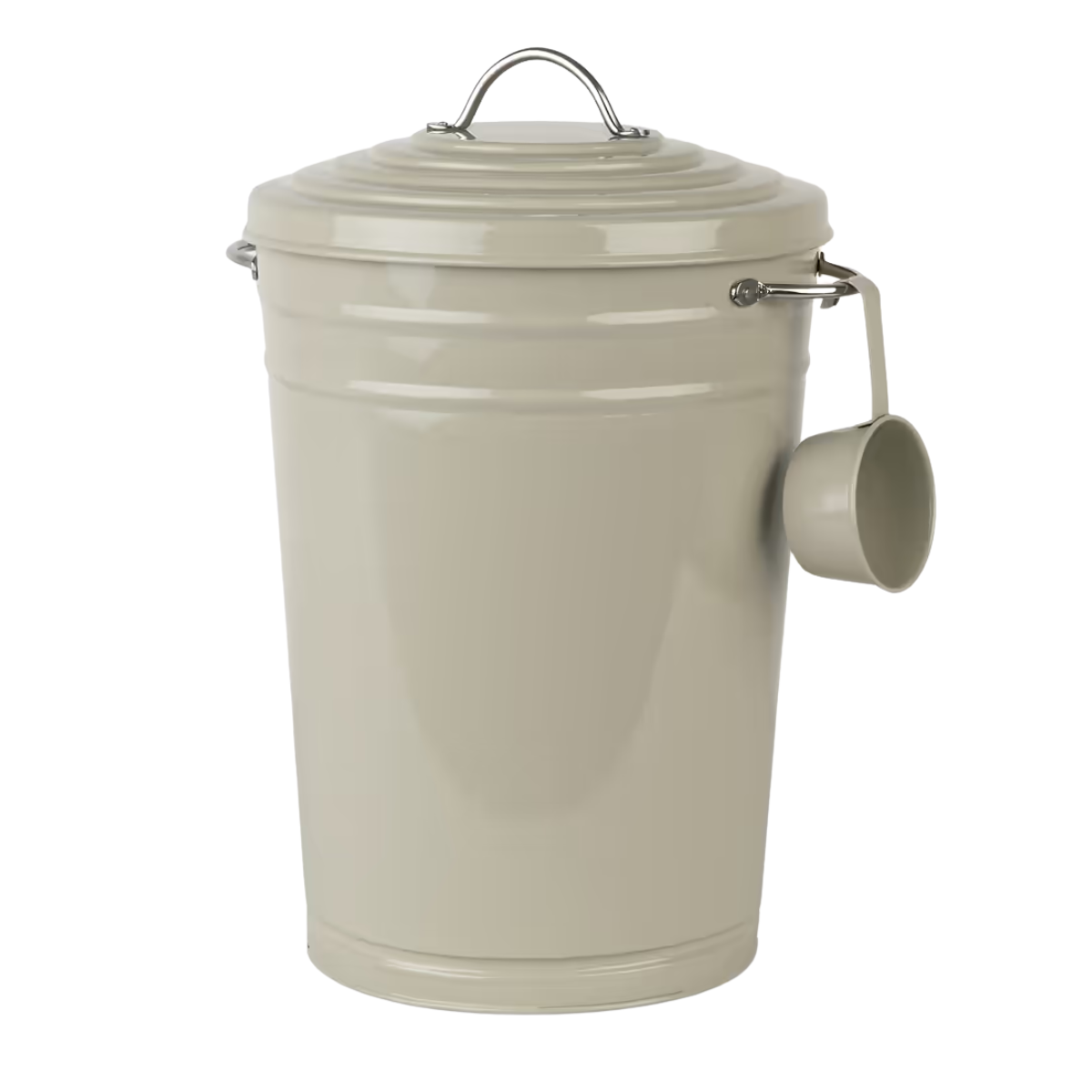 beige dog food bin with scoop