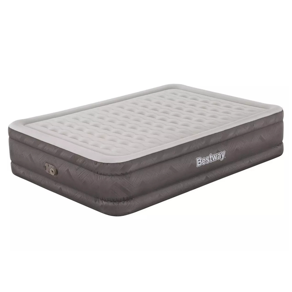 a dark grey and pale grey air bed