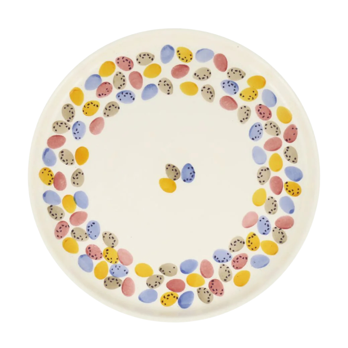a serving plate with painted mini eggs decoration