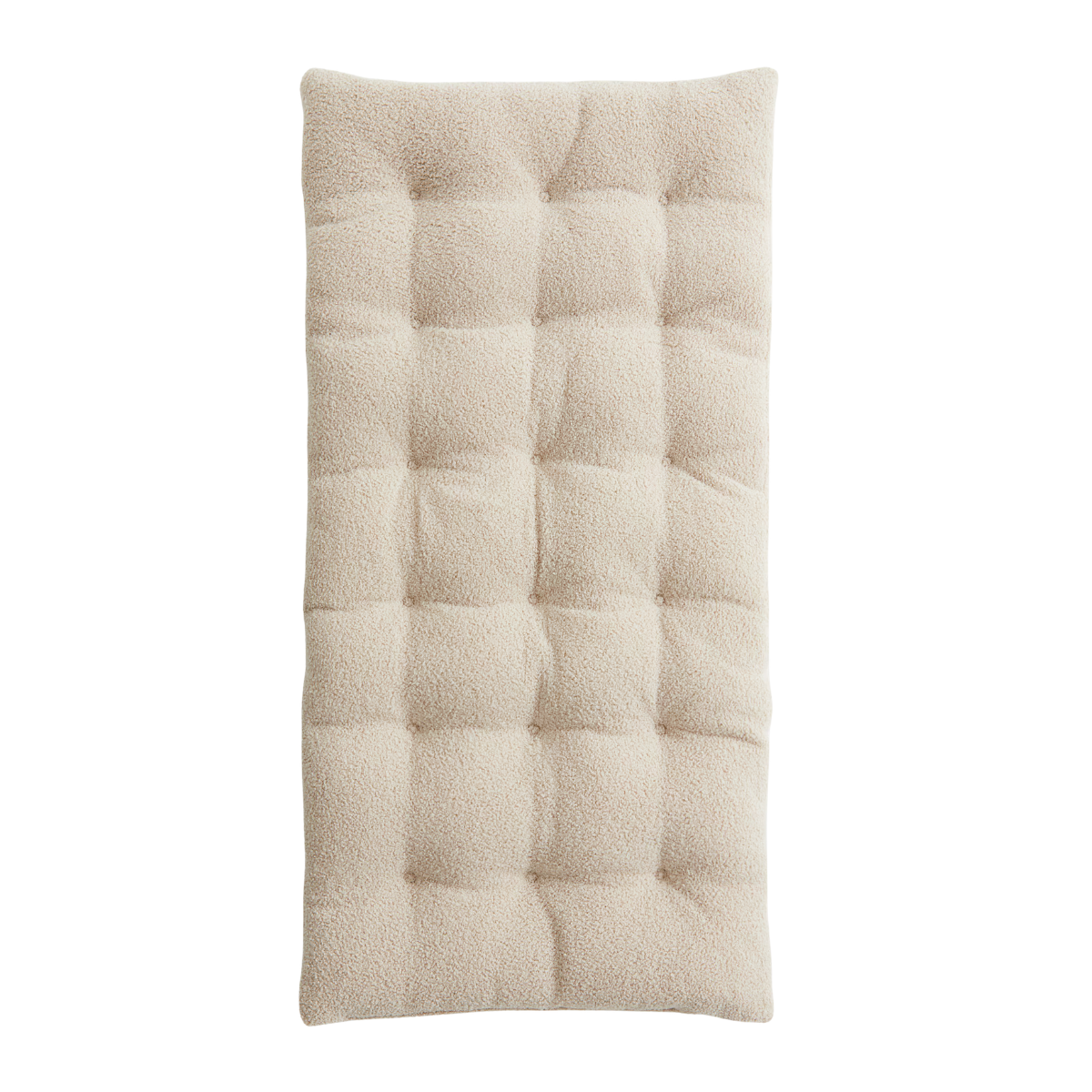a long cream bench cushion in a borg material