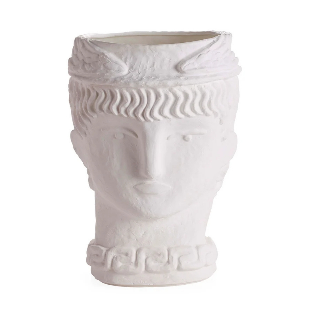 Jonathan Adler Apollo Vase pictured a greek head vase on a white background