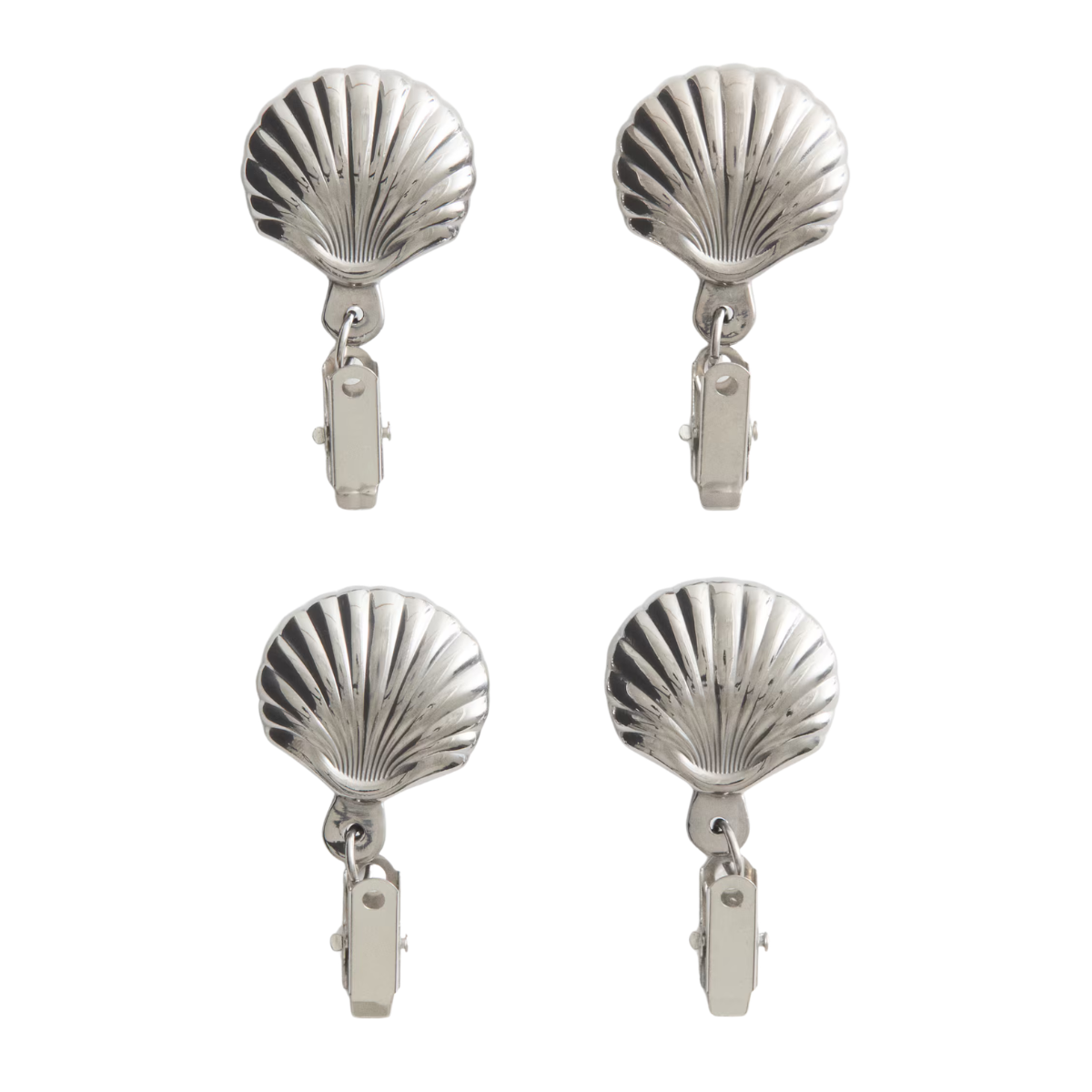 A PACK OF 4 SILVER SEASHELL TABLECLOTH WEIGHTS