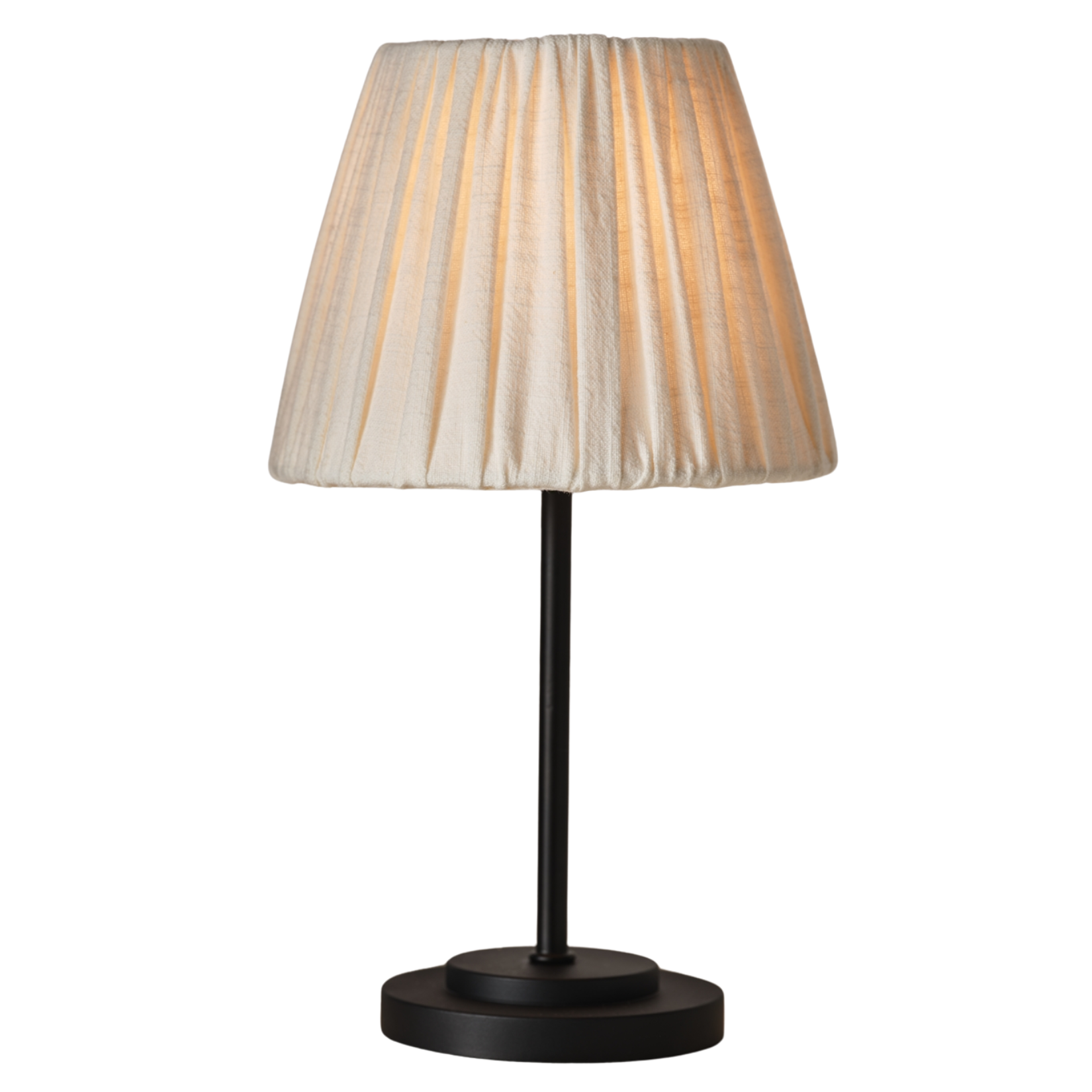 white linen pleated lamp with black base