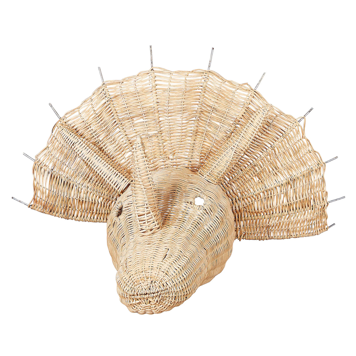 a rattan triceratops head wall decoration