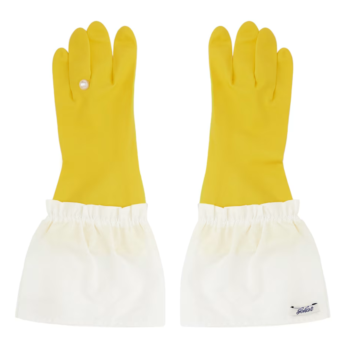 YELLOW RUBBER WASHING UP GLOVES WITH WHITE FRILL