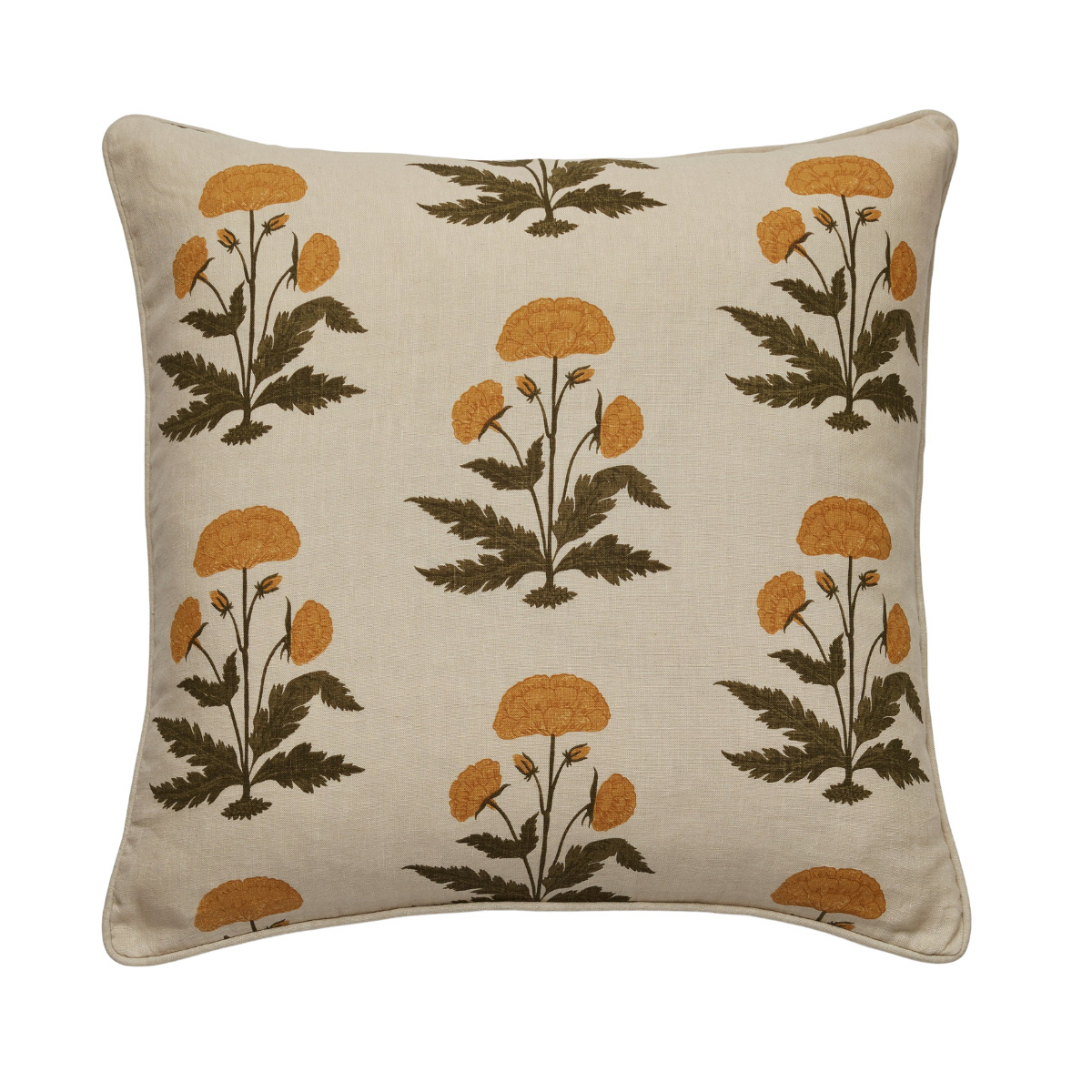 a cream cushion with large yellow flowers