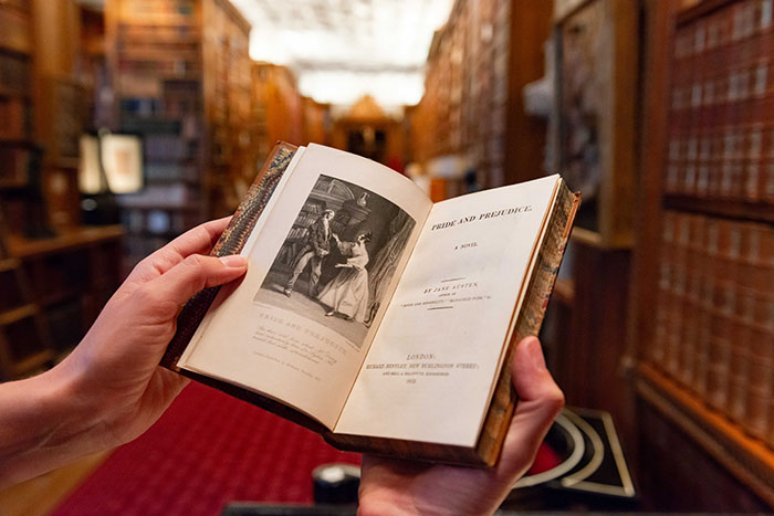 Prince Albert’s personal copy of an 1853 edition of Jane Austen’s Pride and Prejudice, from which he read aloud to Queen Victoria.