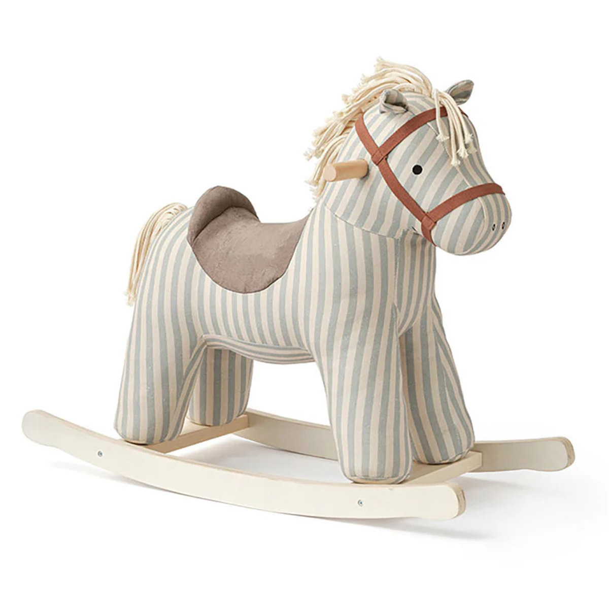 cream and blue stripe soft rocking horse