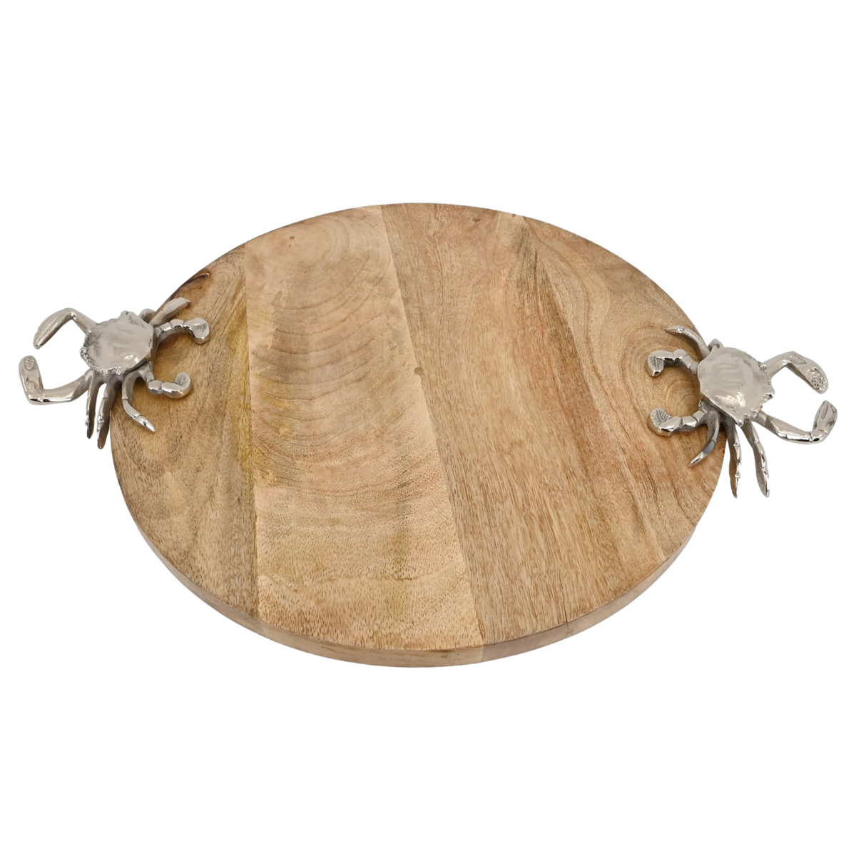 round serving board with silver 3d crabs