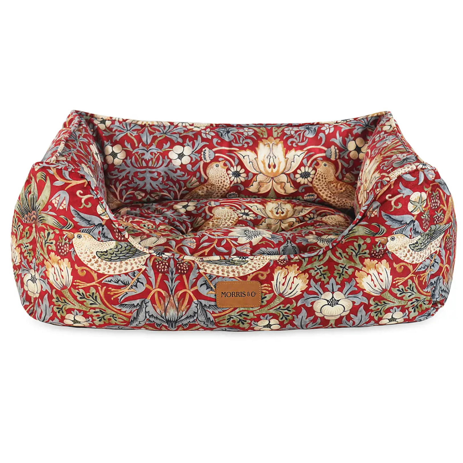 dark red william morris strawberry thief dog bed