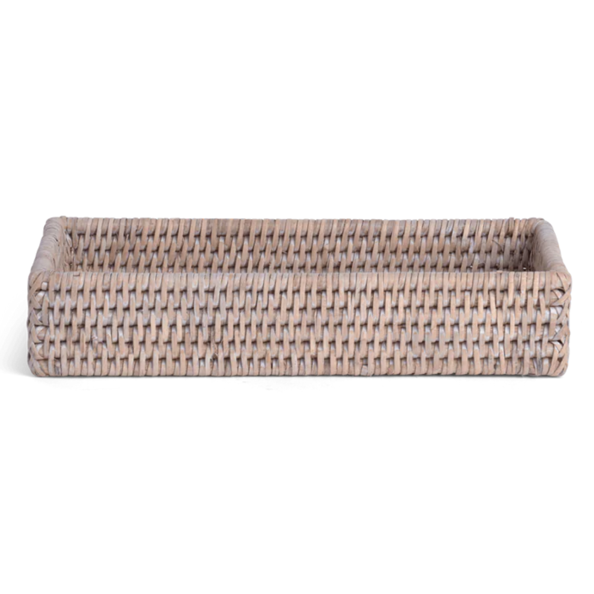 pale grey rattan tray with high sides