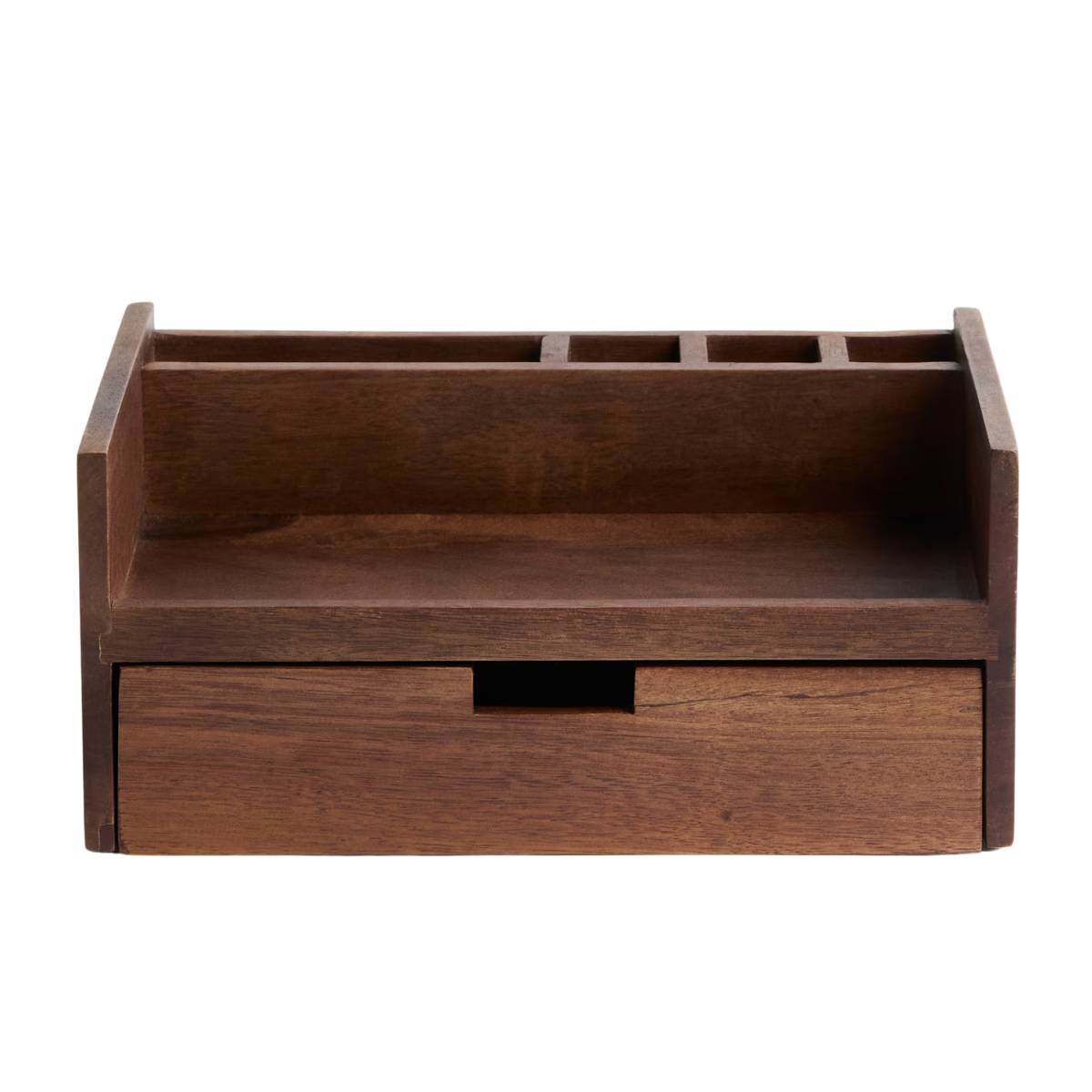 A WOODEN DESK STORAGE BOX