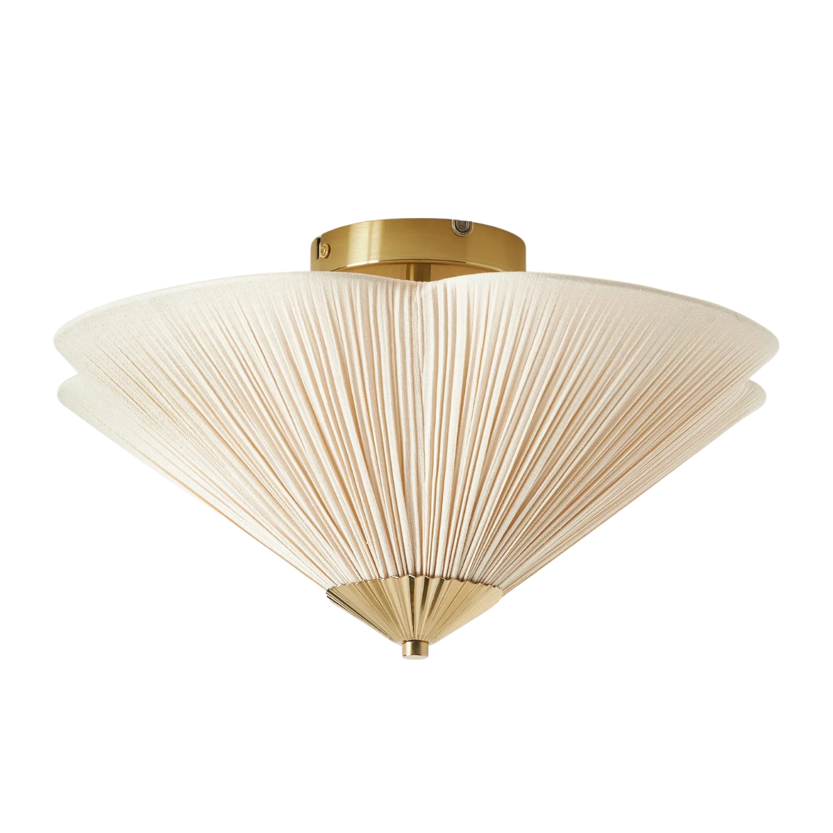 a beige pleated scalloped light fitting with gold hardware