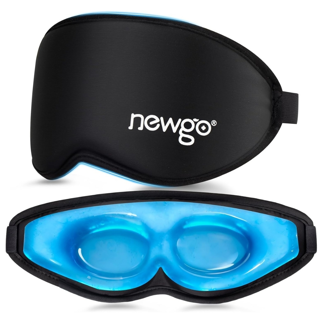 New Go Cooling Gel Eye Mask for heatwaves and sleep pictured in black on a white background