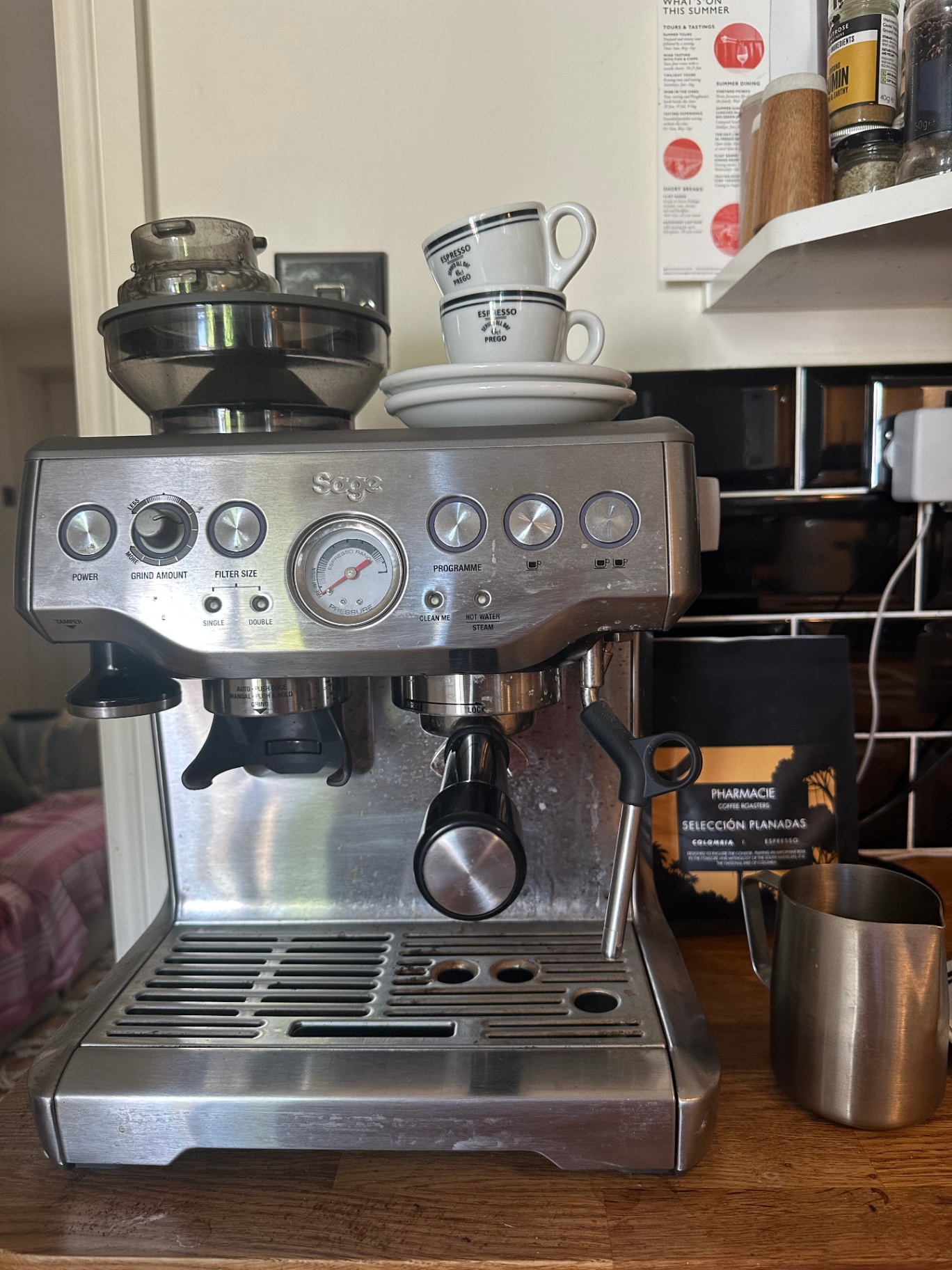 The Sage Barista Express coffee machine in situ in my kitchen